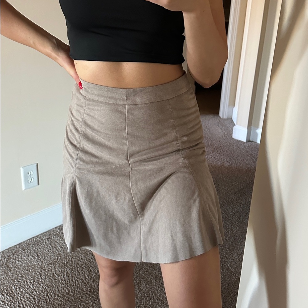 Twelve By Ontwelfth faux suede skirt beige, fit & flare mini skirt / small